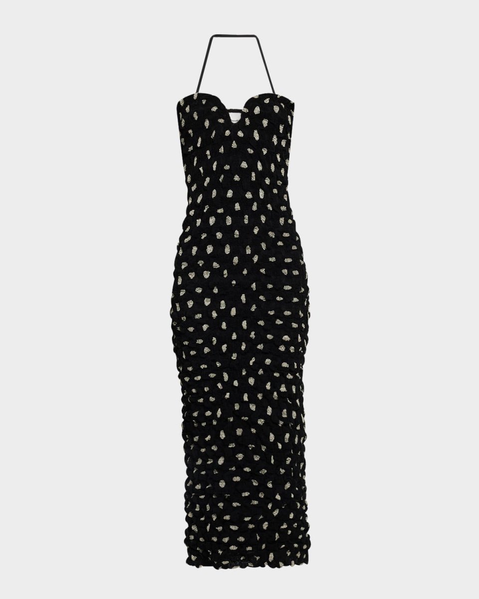 Haylen Seersucker Chiffon Halter Midi Dress
